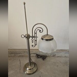 Vintage Gooseneck Antique Brass Table Lamp with Frosted Glass Shade